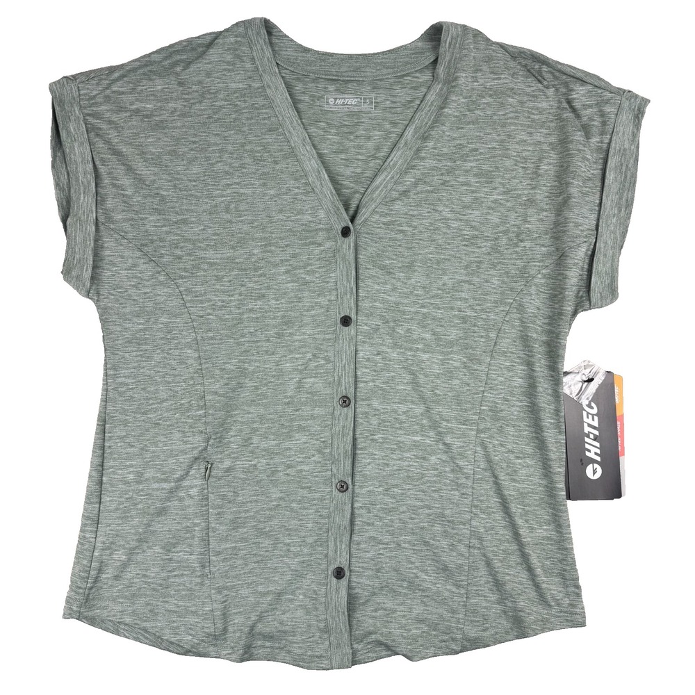 HI-TEC Womens Dolman Short Sleeve Performance‎ Button Front Shirt Top - Sage S